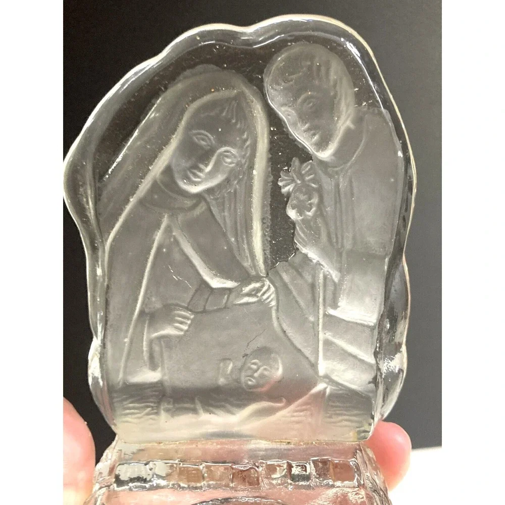 Vtg Frosted Glass Nativity‎ Tea Light Candle Holder Mary Joseph Baby Jesus 5